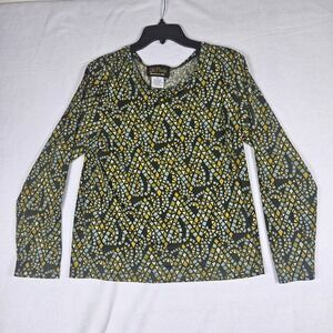 Bob Mackie Wearable‎ Art Mosaic Print Long Sleeve Top Women's M Green Stretch